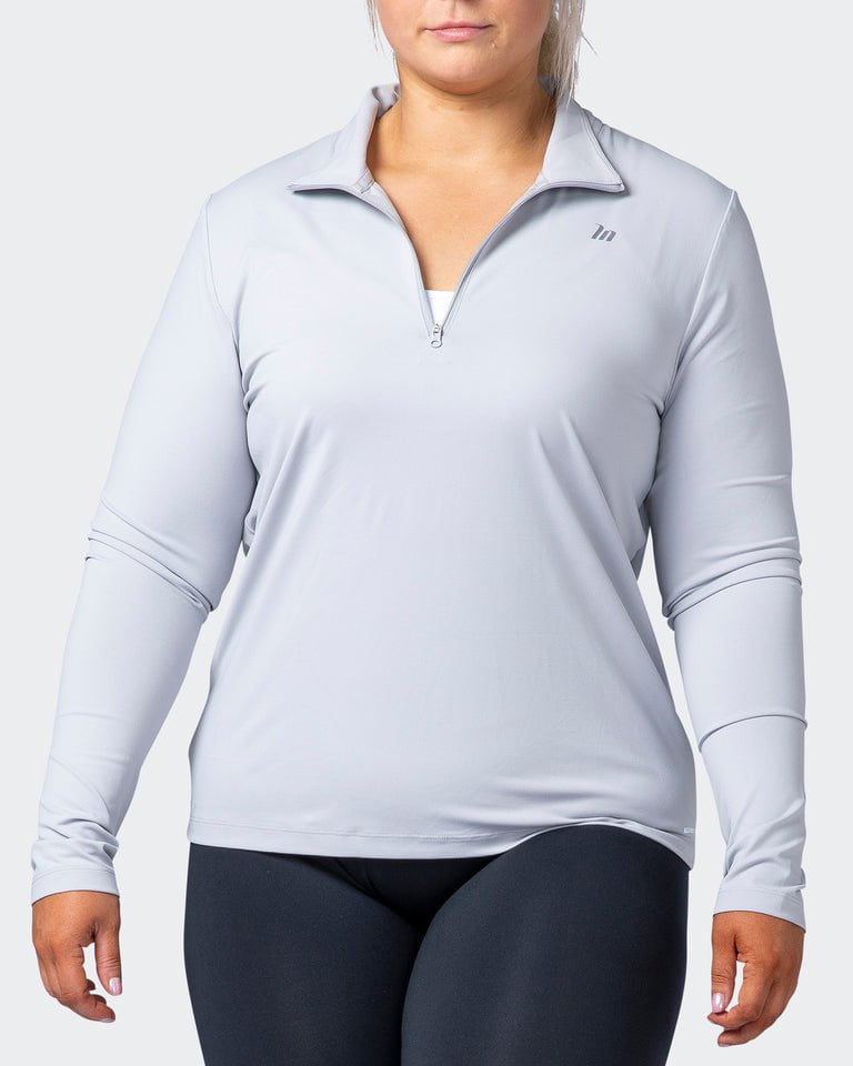 musclenation T-Shirts Long Sleeve Quarter Zip Quiet Grey