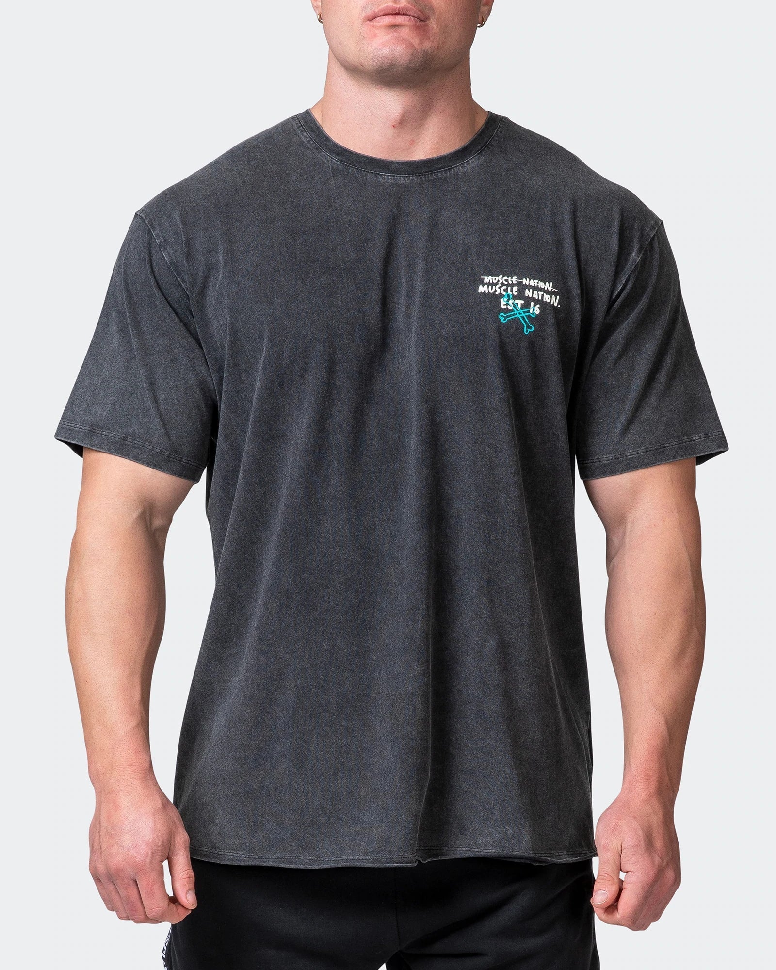 musclenation T-Shirts MENS MN CLUB OVERSIZED VINTAGE TEE Washed Black