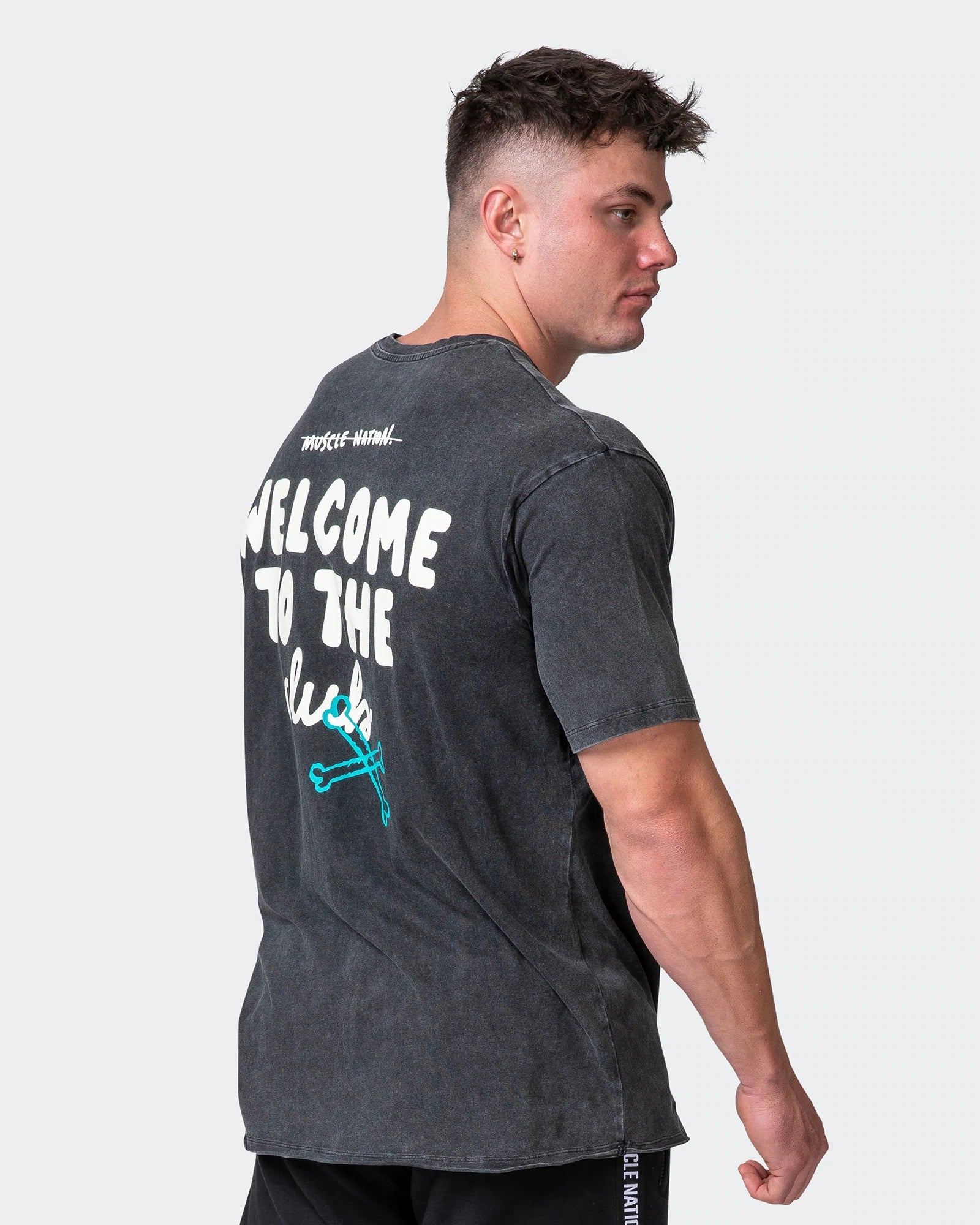 musclenation T-Shirts MENS MN CLUB OVERSIZED VINTAGE TEE Washed Black