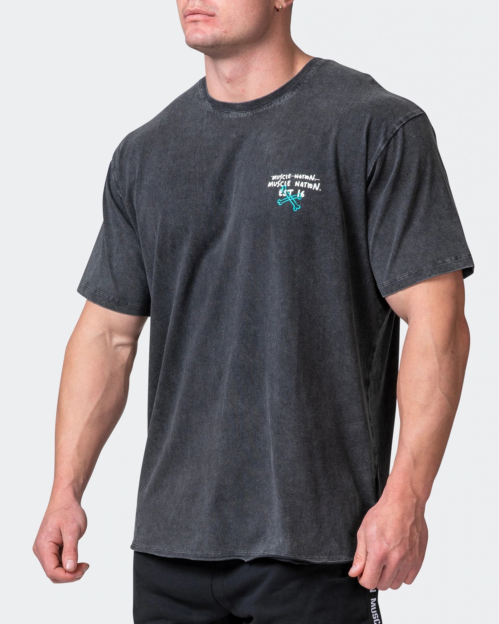 musclenation T-Shirts MENS MN CLUB OVERSIZED VINTAGE TEE Washed Black