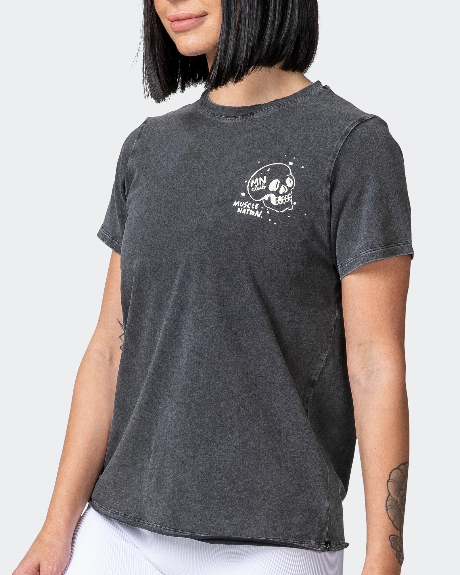 musclenation T-Shirts WOMENS GRAFFITI TAG REGULAR FIT VINTAGE TEE Washed Black