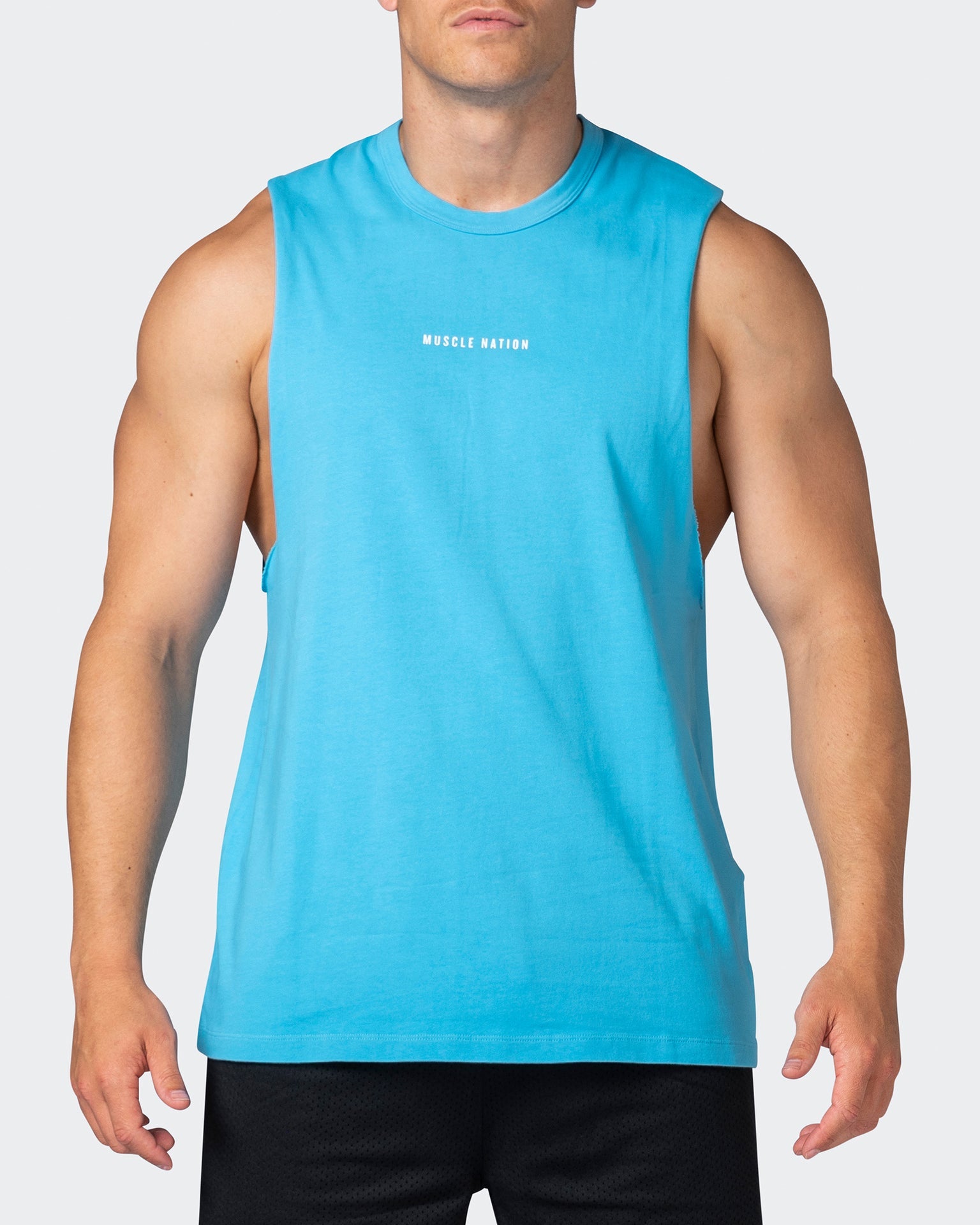 musclenation Tank Tops Ease Drop Arm Heavy Vintage Tank - Washed Ibiza Blue