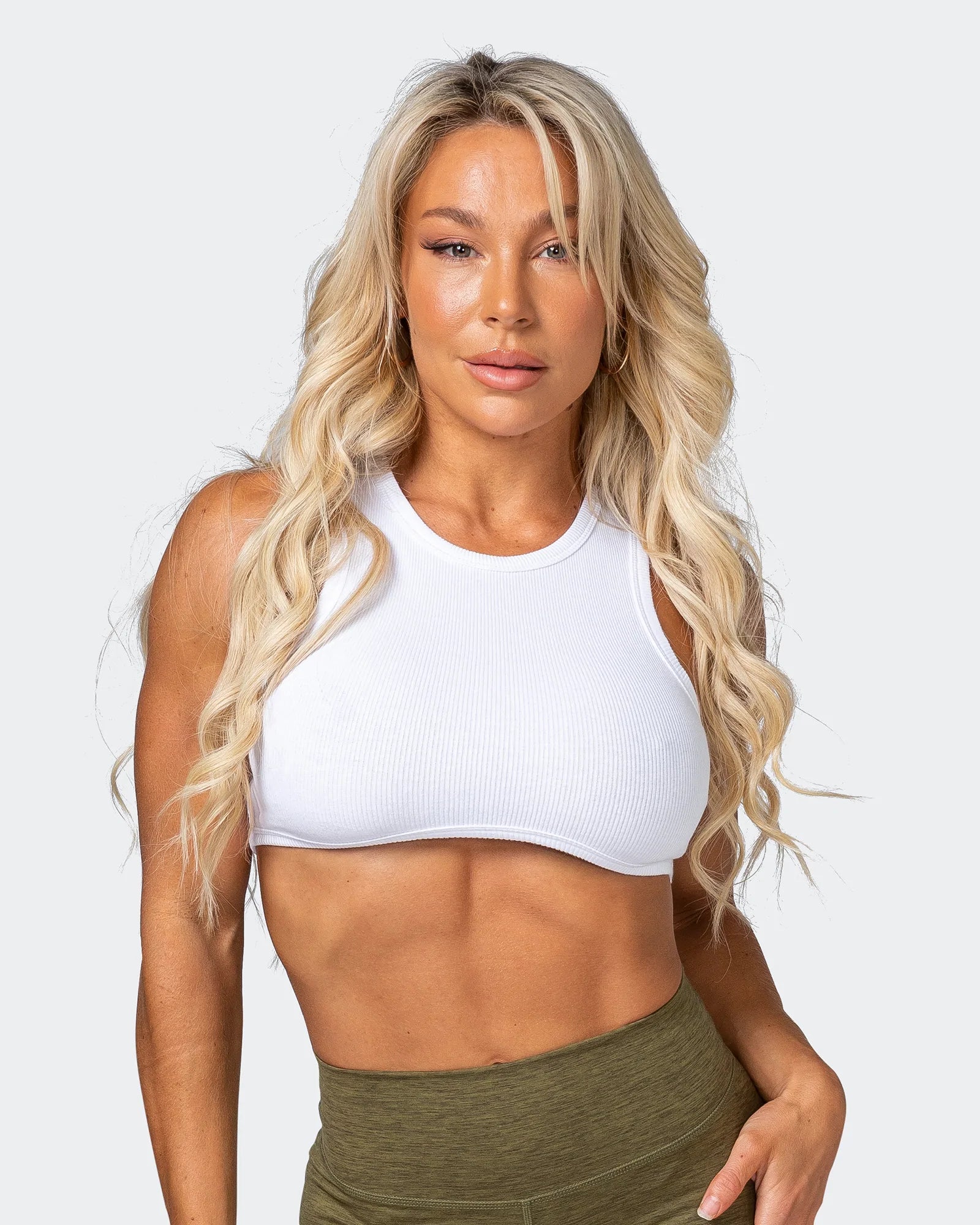 musclenation Tank Tops HBxMN Bliss Rib Cropped Tank - White