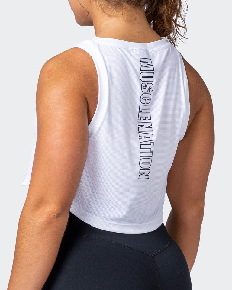 musclenation Tank Tops Level Up Cropped Training Tank White