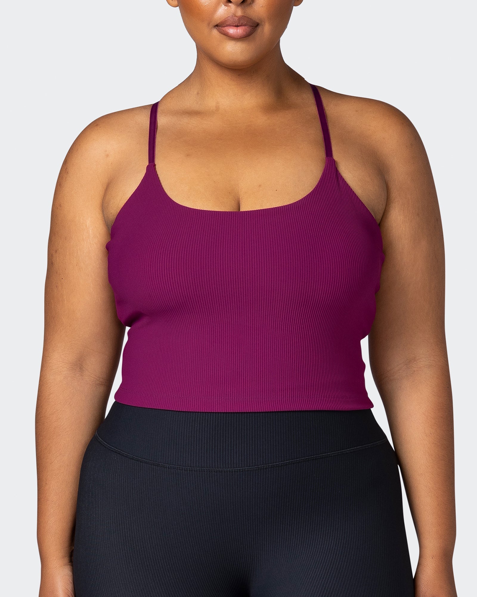 musclenation Tank Tops Summertime Rib Cropped Tank - Huckleberry