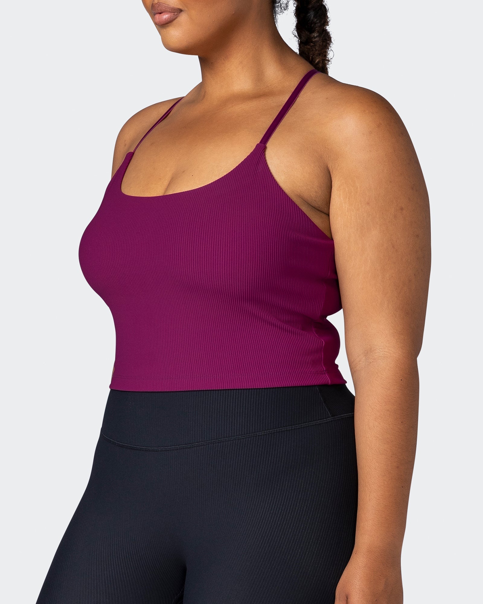 musclenation Tank Tops Summertime Rib Cropped Tank - Huckleberry
