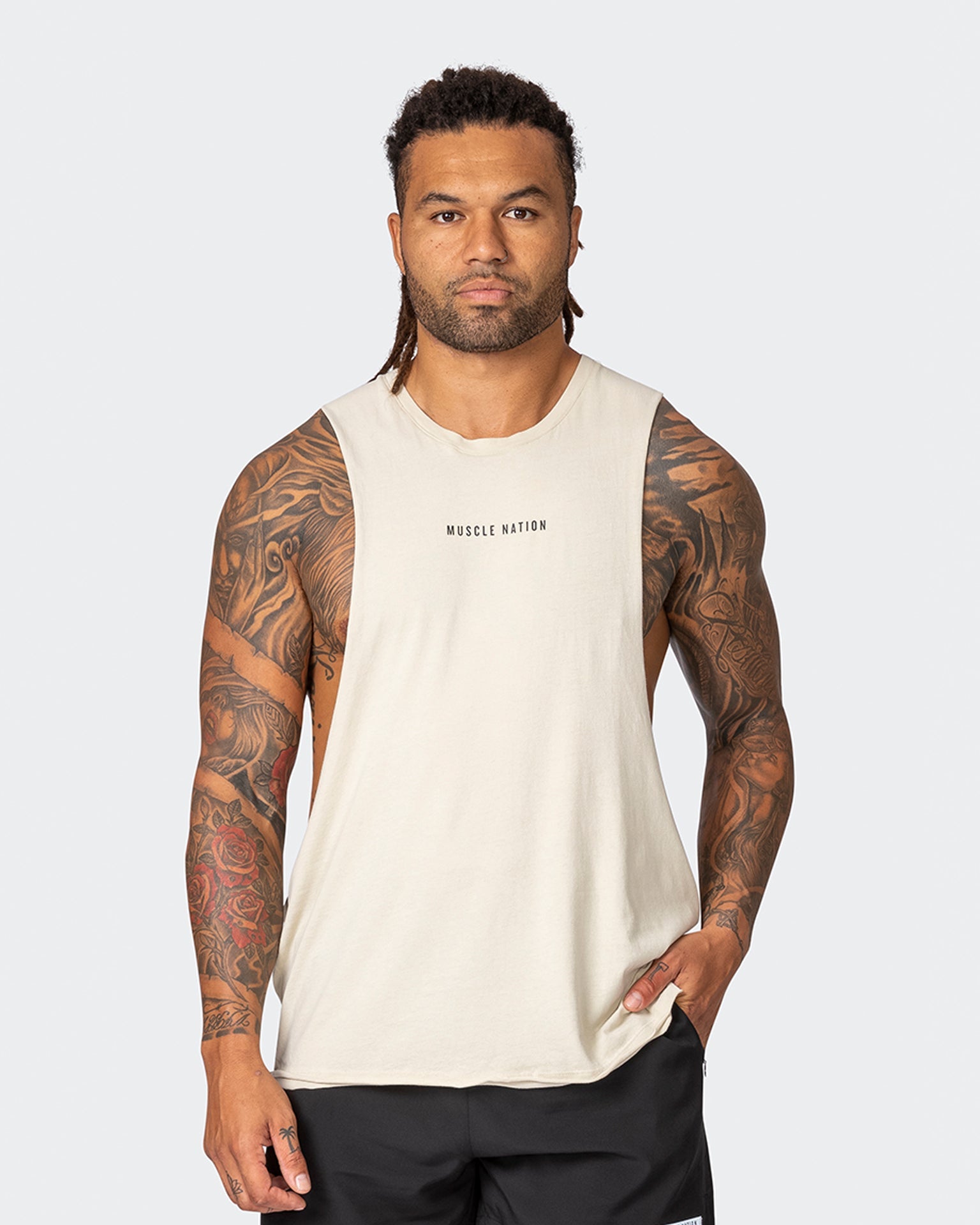 musclenation Tank Tops Ultra Drop Arm Vintage Tank - Washed Cream