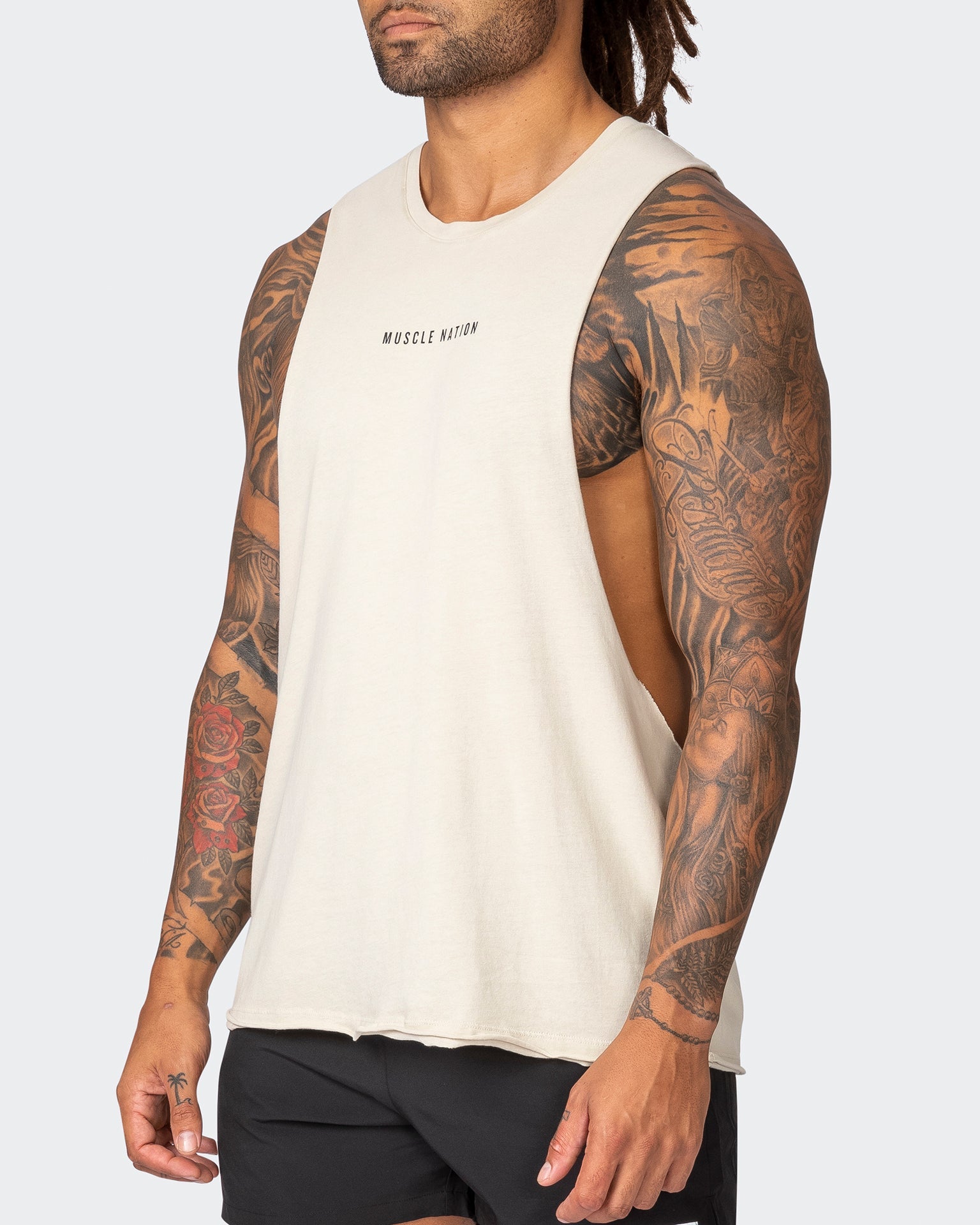 musclenation Tank Tops Ultra Drop Arm Vintage Tank - Washed Cream