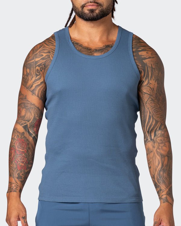 musclenation Tanks Rib Fitted Training Tank - Denim Blue