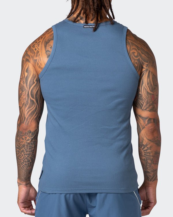 musclenation Tanks Rib Fitted Training Tank - Denim Blue