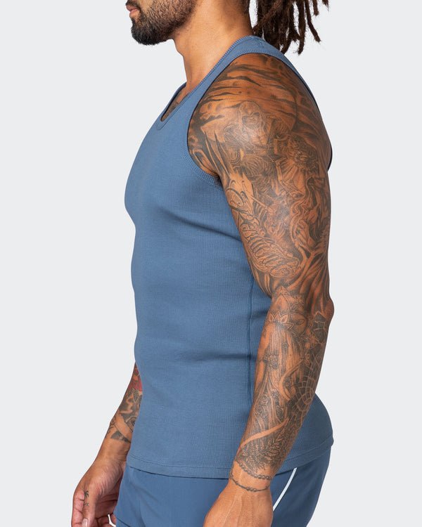 musclenation Tanks Rib Fitted Training Tank - Denim Blue