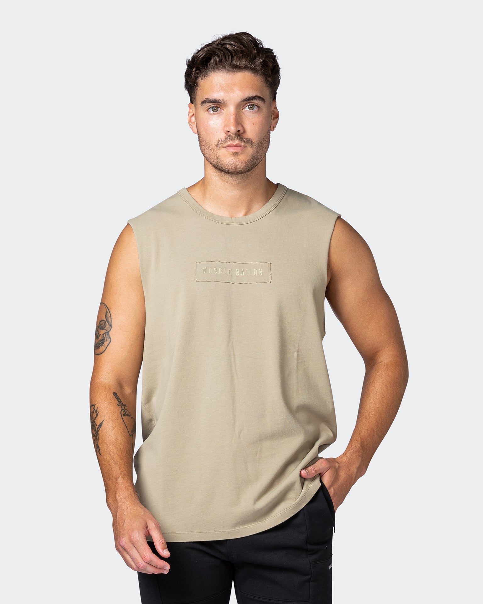 musclenation Tanks Vitalise Heavy Vintage Tank - Washed Pale Khaki