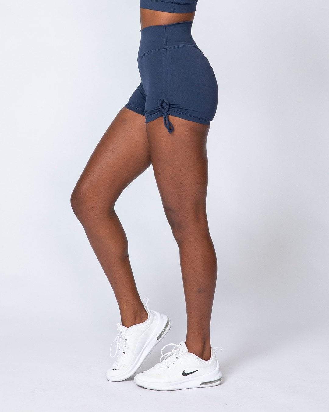 musclenation Tie Up High Waist Scrunch Shorts - Navy Blue