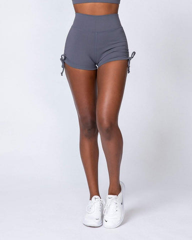 musclenation Tie Up High Waist Scrunch Shorts - Slate