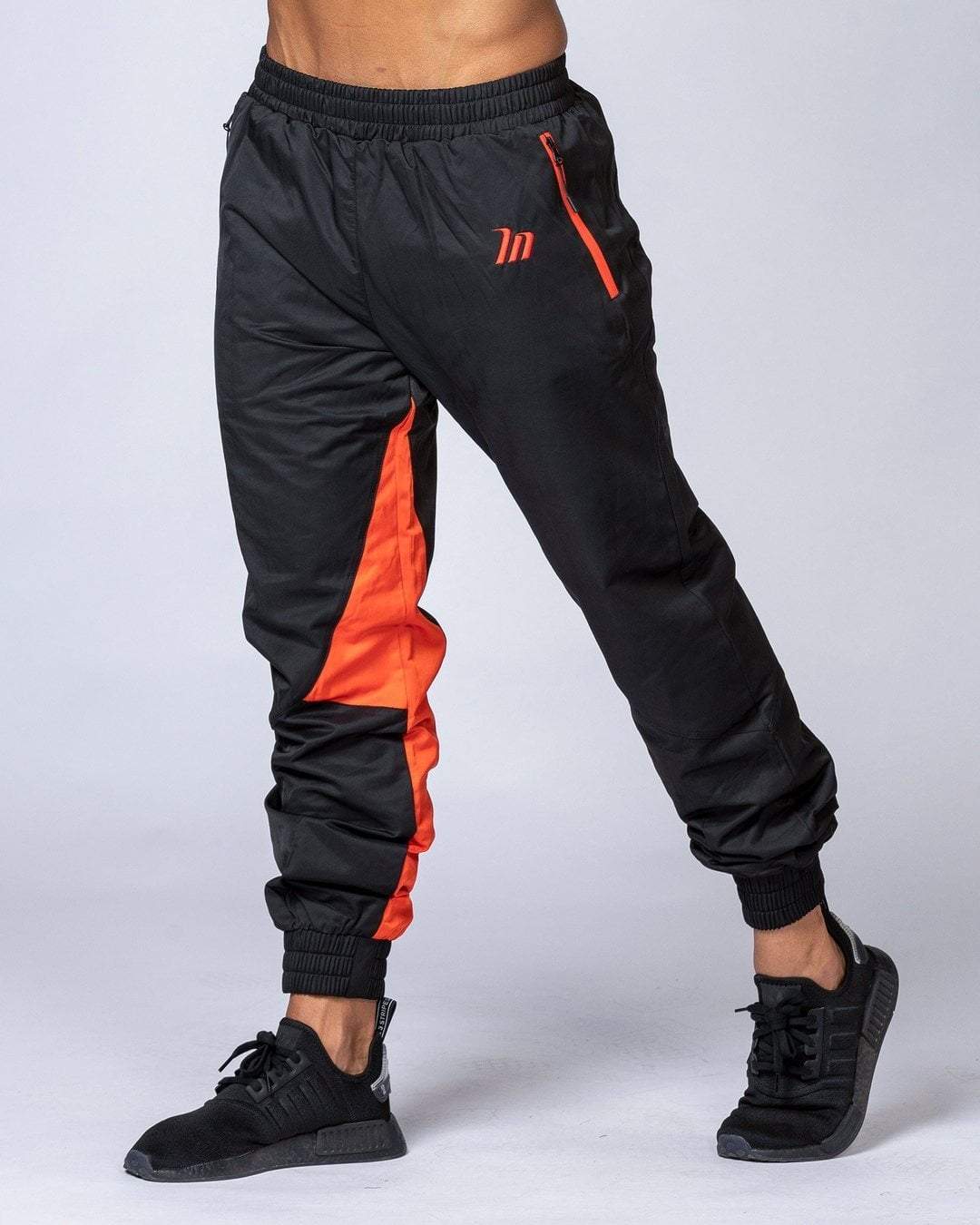 musclenation Unisex Retro Tracksuit Pants - Black / Blood Orange
