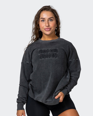musclenation Womens Classic Vintage Pullover - Washed Black