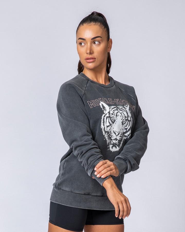musclenation Womens Courtside Vintage Pullover - Washed Black