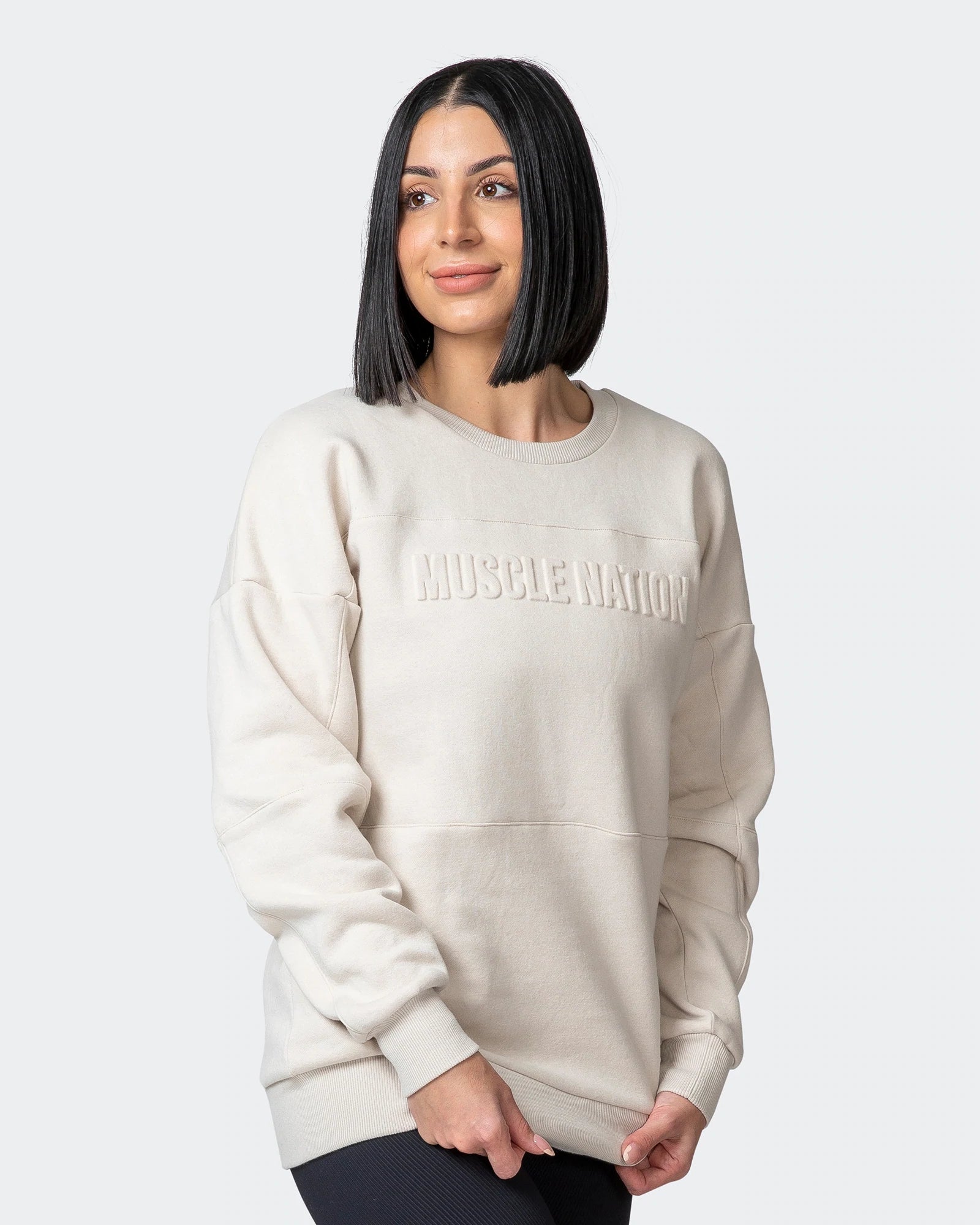 WOMENS LOUNGE JUMPER Almond| musclenation Be Activewear