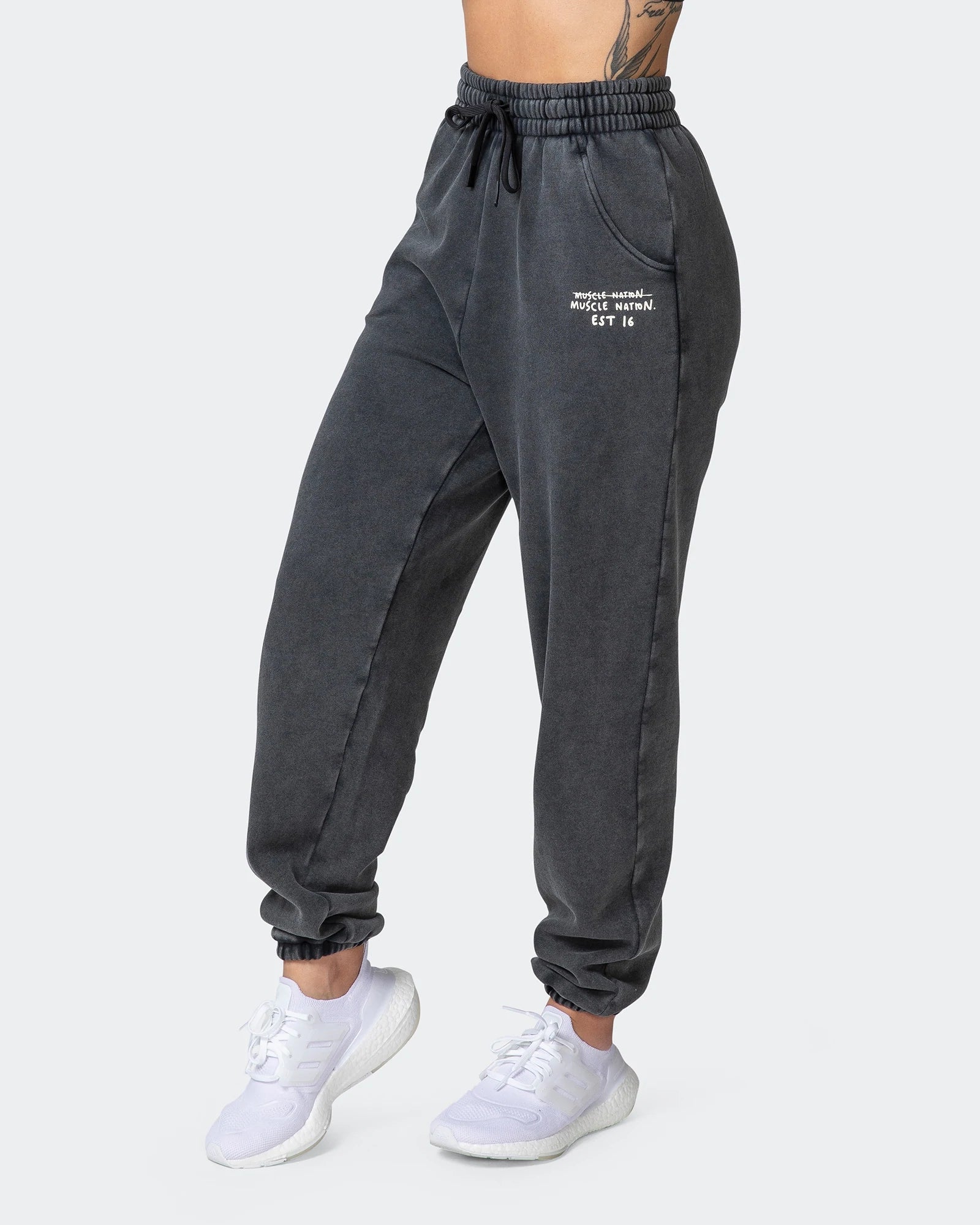 musclenation Womens Track Pants WOMENS MN CLUB VINTAGE TRACKIES Washed Black