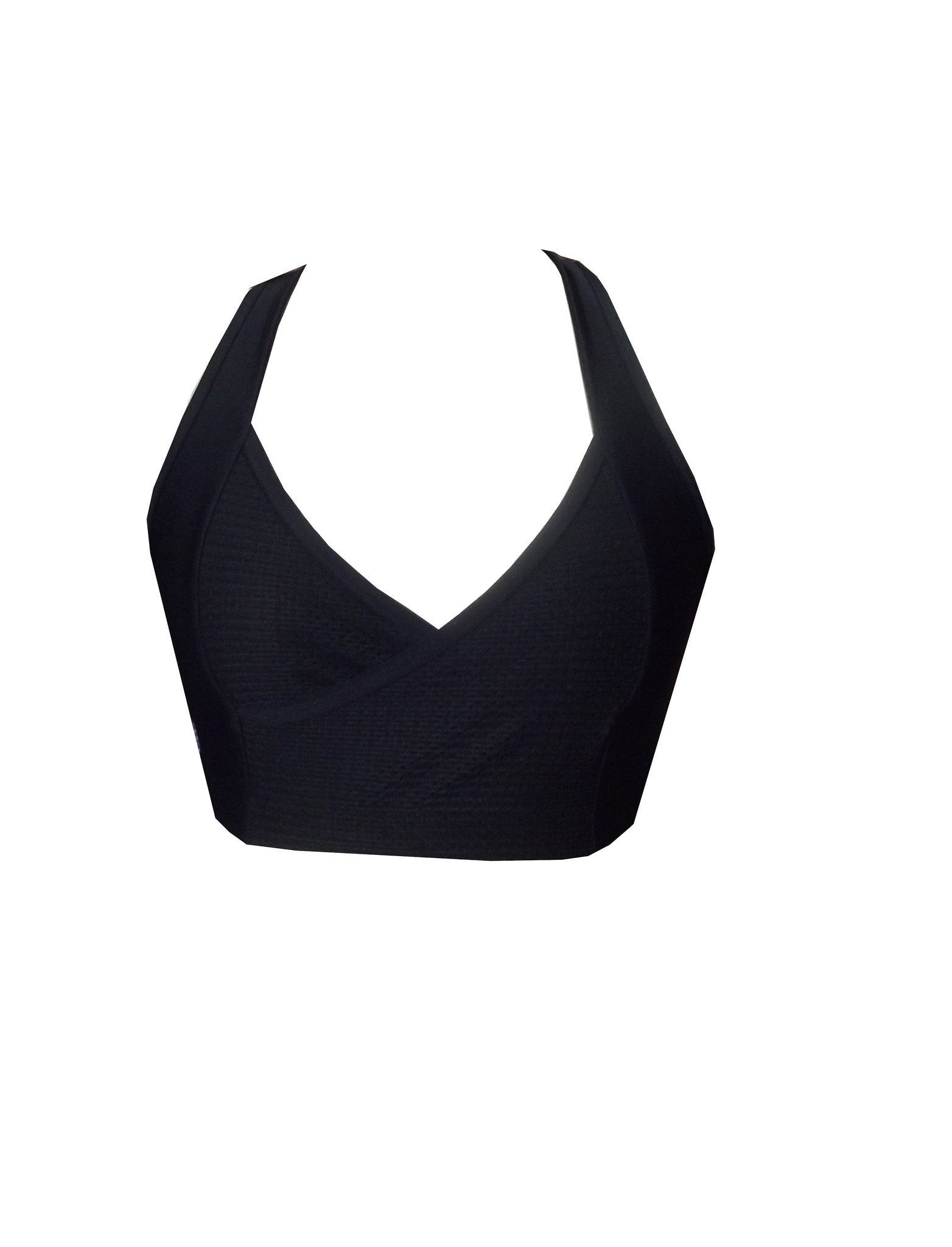 BK39 Matt Black & Mesh Contrast V Wrap Crop Top - Be Activewear