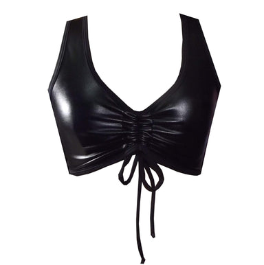 Leather Look Scrunch front Sports Crop Top BK138 - Be Activewear