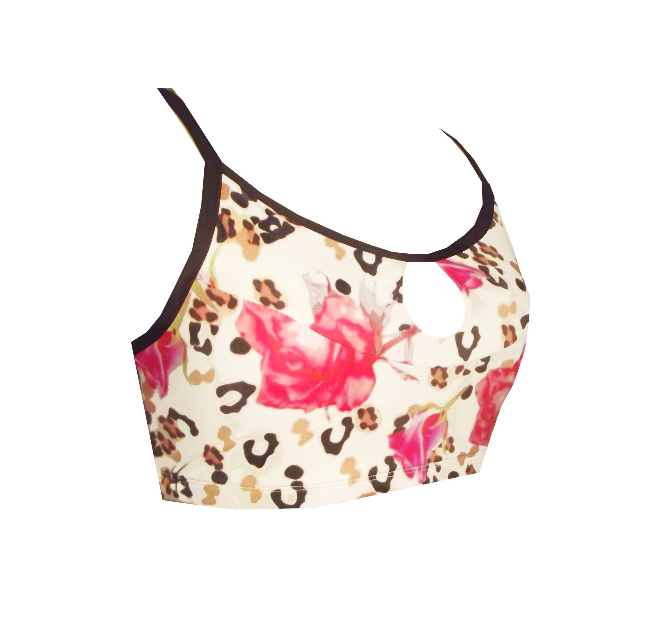 Rhapso Designs Crop Tops Leopard Rose Print Sports Keyhole Crop Top CT2P855