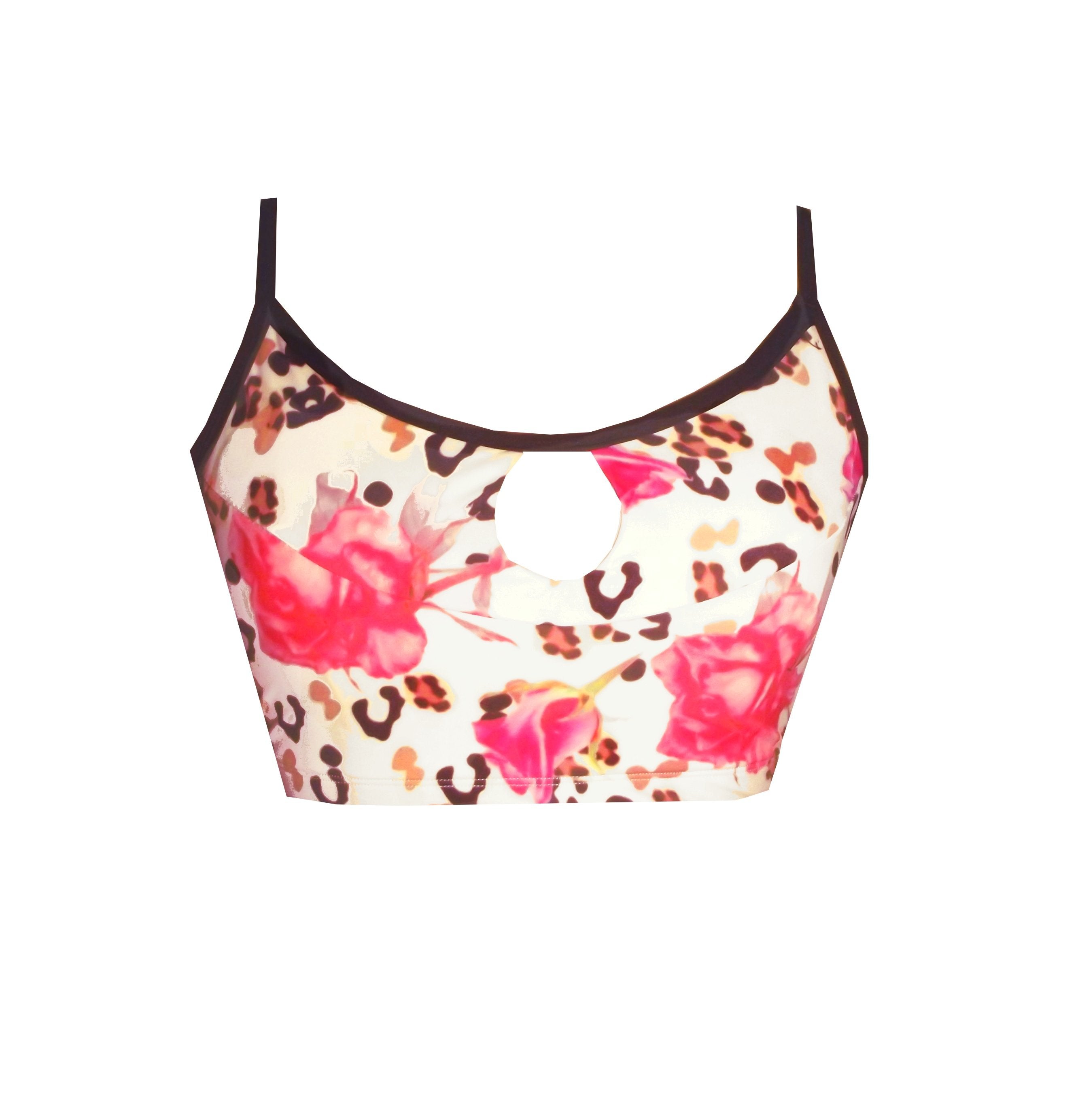 Rhapso Designs Crop Tops Leopard Rose Print Sports Keyhole Crop Top CT2P855