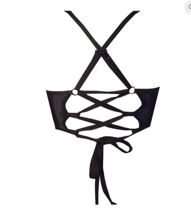 V Neck Wrap Power Mesh Lace up back crop top - Be Activewear