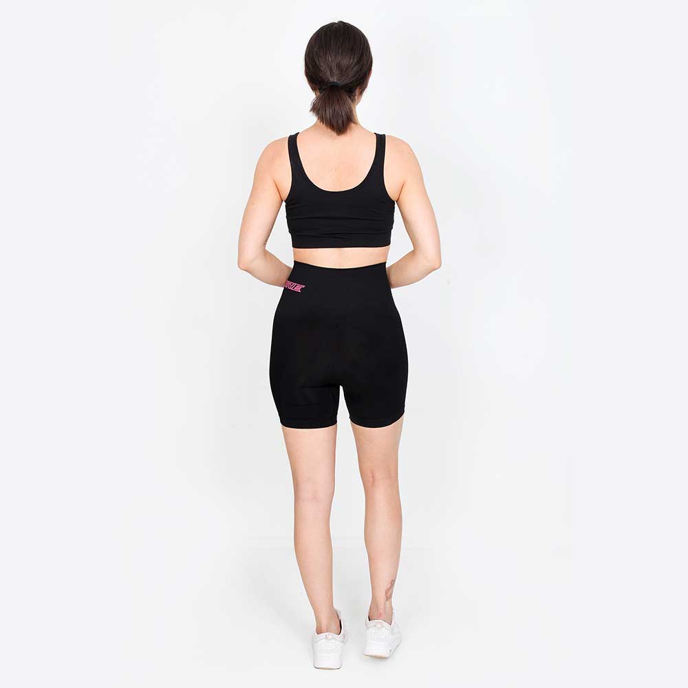 Supacore Shorts Patented Nina Women's CORETECH® Postpartum extra high waist Compression Shorts (Black with Pink Logo)